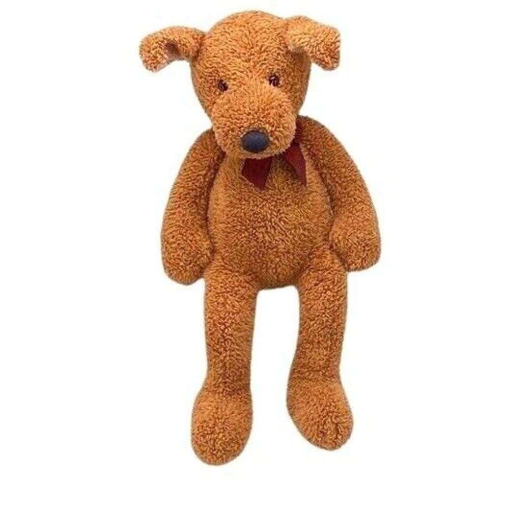 Russ Berrie Plush 20" Checkers Bear Toy Brown Bean Bag Soft Maroon Ribbon - Picture 5 of 12